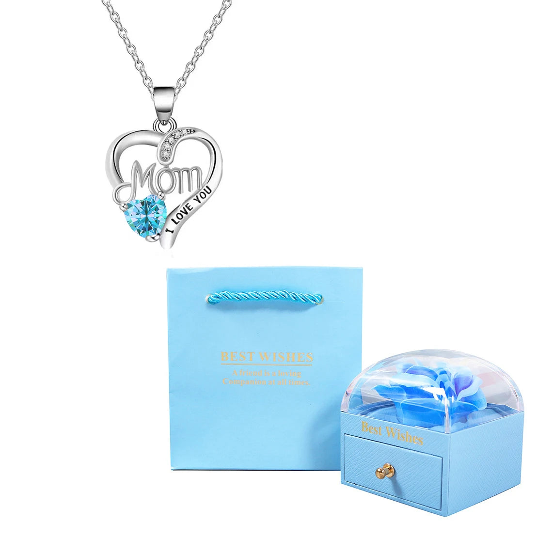 Birthstone Heart Pendant Necklace for Women with Rose Gift Box Stainless Steel Chain Fashion Jewelry Birthday Mom Christmas