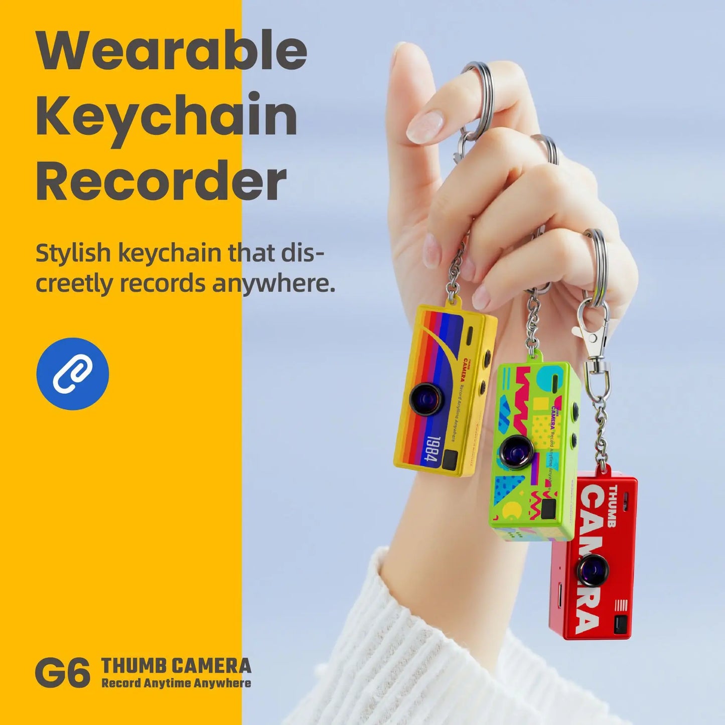 G6 Retro Mini Keychain Thumb Camera 1080P HD Recorder Built-In Flash Auto Focus 130° Wide Angle Lens LCD Screen Portable Camera