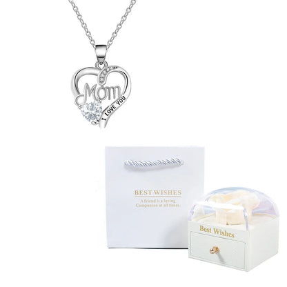 Birthstone Heart Pendant Necklace for Women with Rose Gift Box Stainless Steel Chain Fashion Jewelry Birthday Mom Christmas