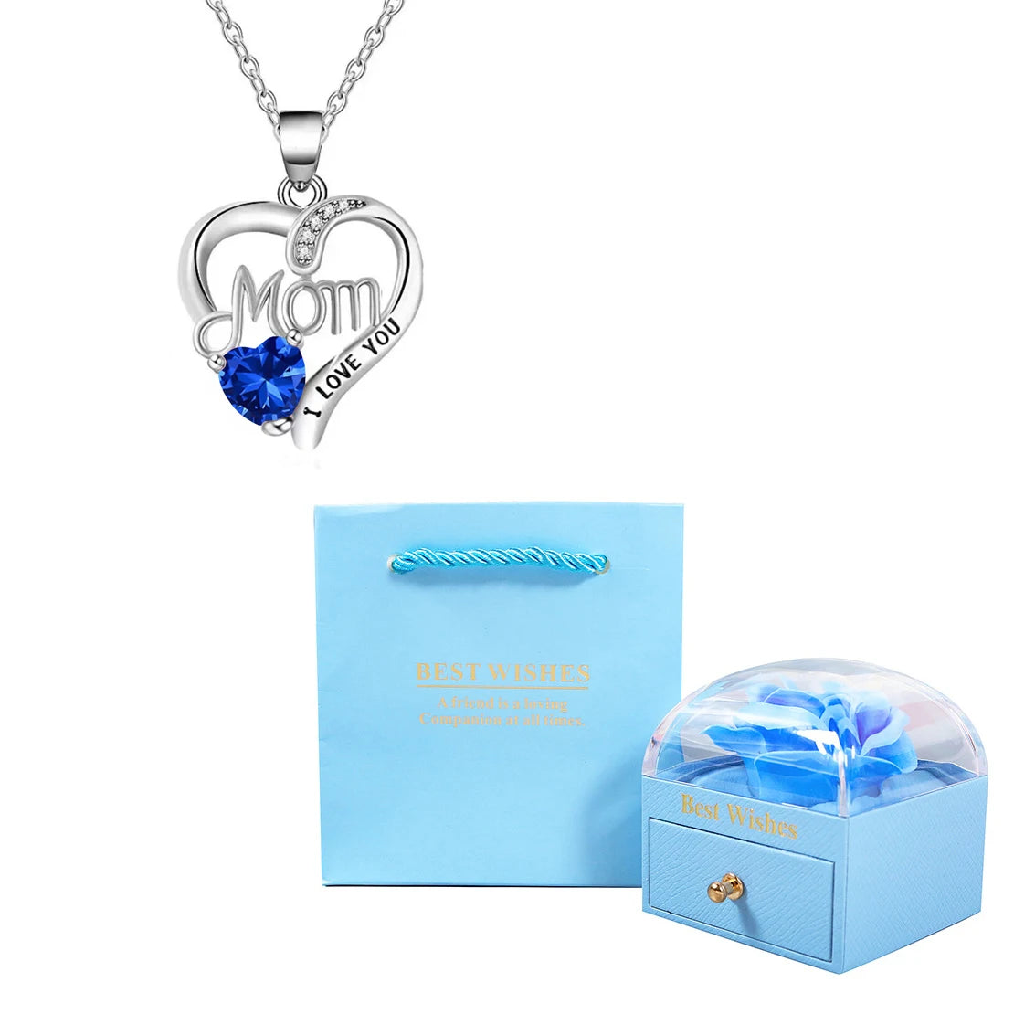 Birthstone Heart Pendant Necklace for Women with Rose Gift Box Stainless Steel Chain Fashion Jewelry Birthday Mom Christmas