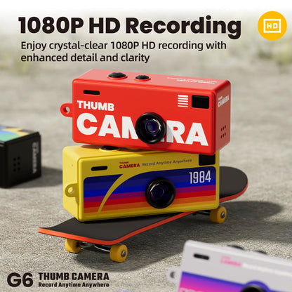 G6 Retro Mini Keychain Thumb Camera 1080P HD Recorder Built-In Flash Auto Focus 130° Wide Angle Lens LCD Screen Portable Camera